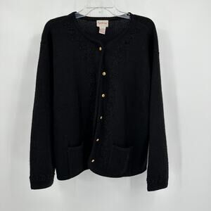Crystal Kobe Womens Cardigan Size XL Black Knit Embroidered Vintage‎ Cottagecore